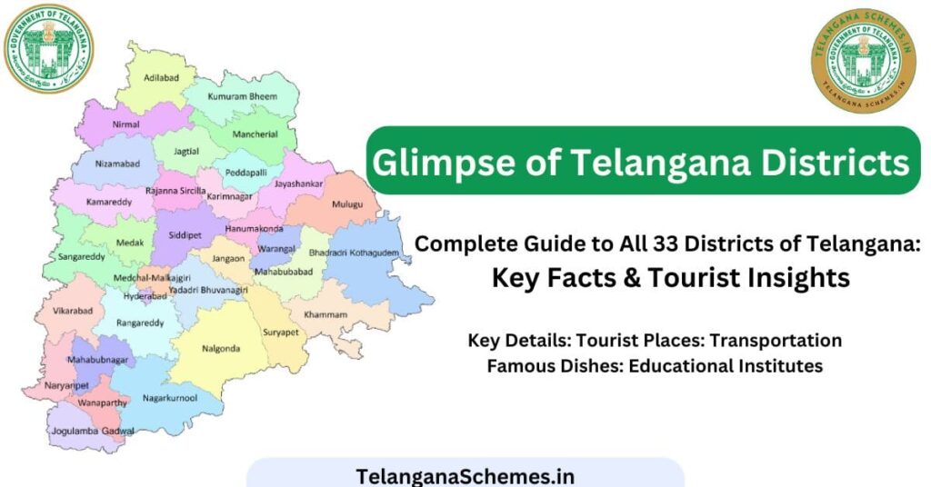 Glimpse of Telangana Districts. complete districts info : tourist places, population, area, famous places, foods, secret places to visit.